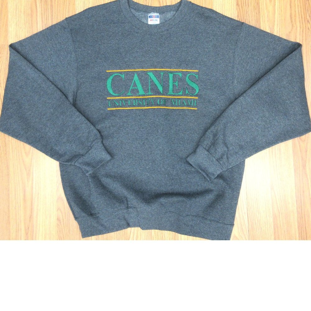 MIAMI HURRICANES EMBROIDERED CREWNECK COTTON/POLY SWEATSHIRT GRAY MEDIUM, M